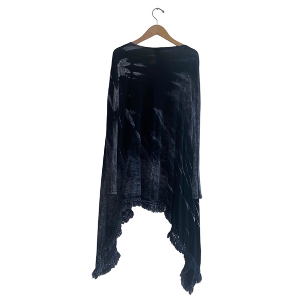 American Age Open Front Boho Fringe Acid Wash Black Tie Dye Cardigan Sz Small - Picture 5 of 16